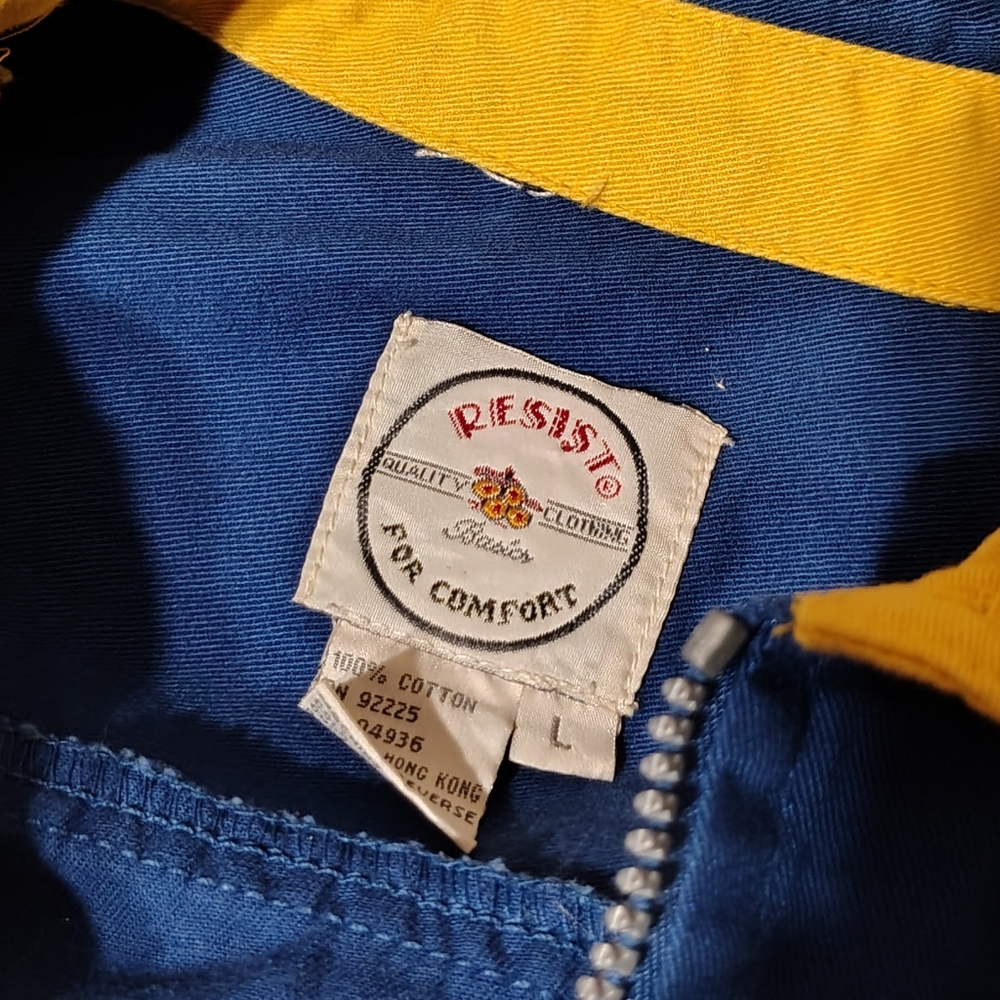 RESIST Vintage HeavyCotton Zip Up Blue Yellow Striped Jacket/SZ L/90s Y2K Unisex - Picture 15 of 16